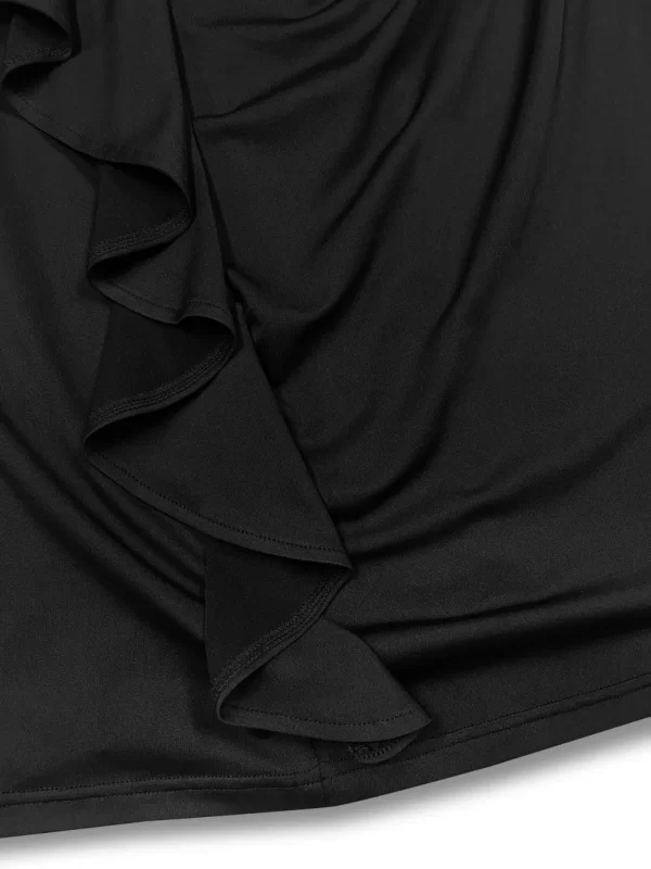 Plus Size Ruffle Trim Round Neck Long Sleeve Dress - Image 2