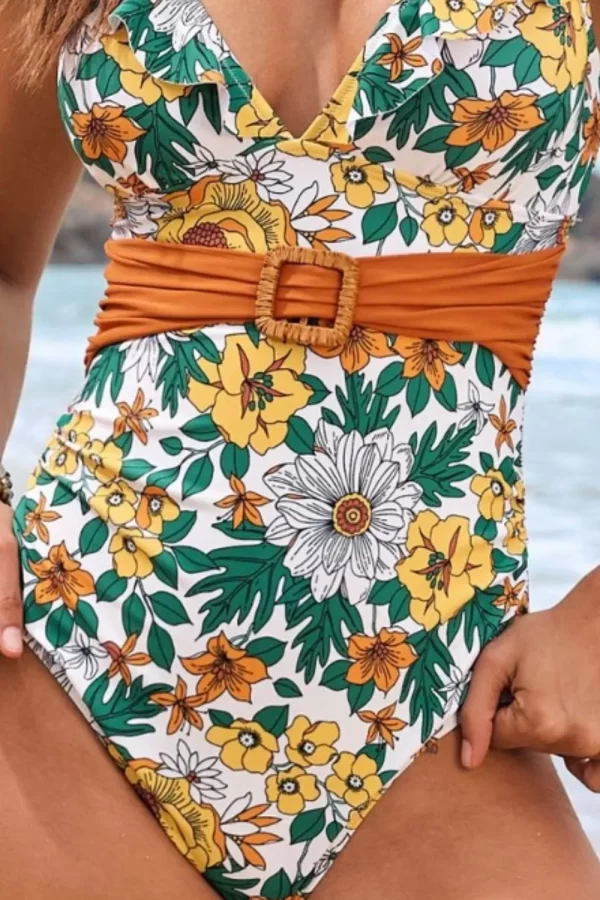 Ruffled Plunge Floral One-Piece Swimwear - Image 5