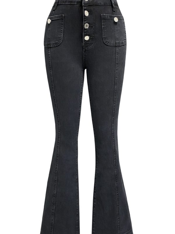 Button Fly High Waist Flare Jeans - Image 7