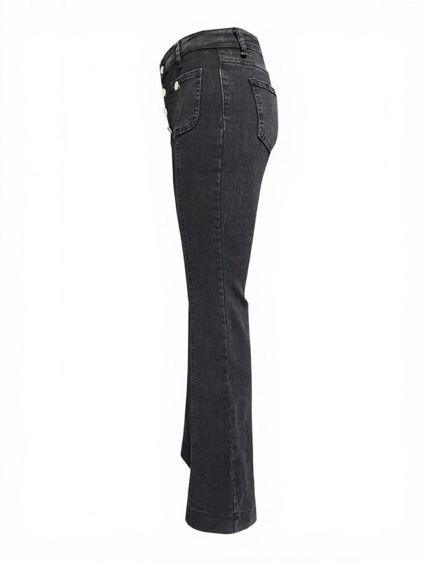 Button Fly High Waist Flare Jeans - Image 8
