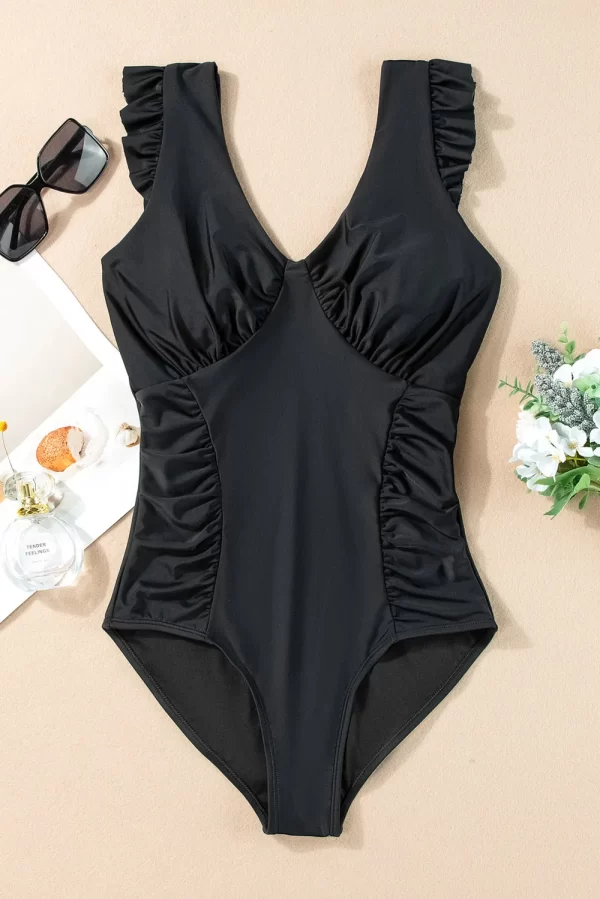 Full Size Ruched V-Neck One-Piece Swimwear - Image 4