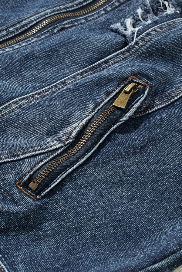 Fake Two-Piece Hooded Zip-Up Denim Jacket - Image 11