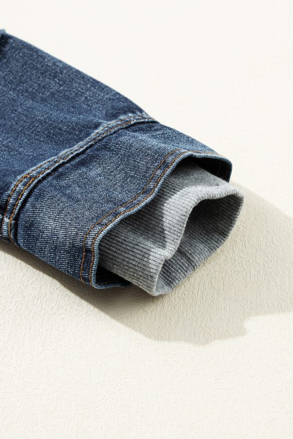 Fake Two-Piece Hooded Zip-Up Denim Jacket - Image 12