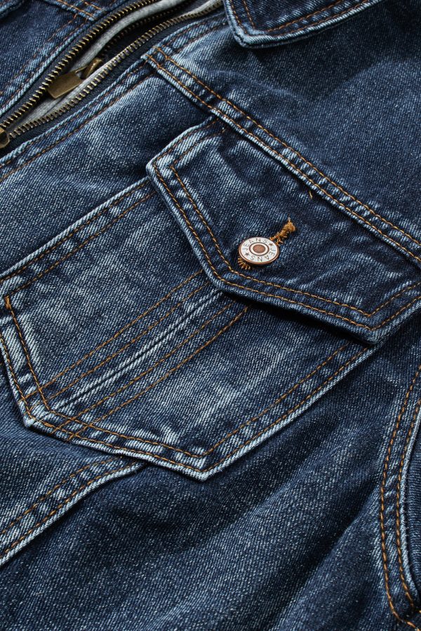 Fake Two-Piece Hooded Zip-Up Denim Jacket - Image 10