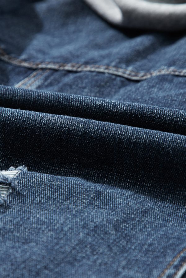 Fake Two-Piece Hooded Zip-Up Denim Jacket - Image 13