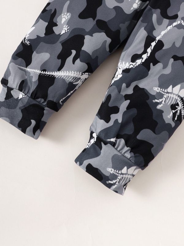Children's Striped Hooded Bodysuit and Camouflage Pants Set - Image 6