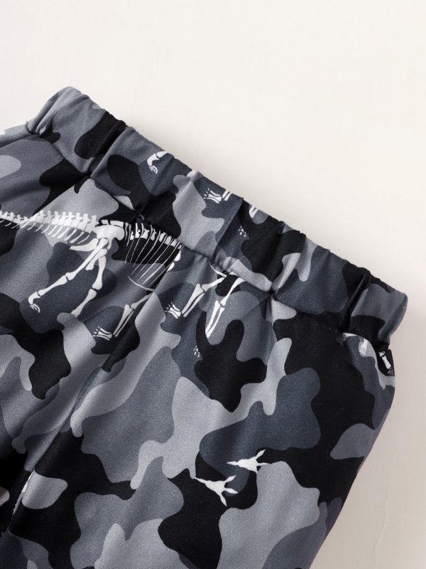 Children's Striped Hooded Bodysuit and Camouflage Pants Set - Image 7