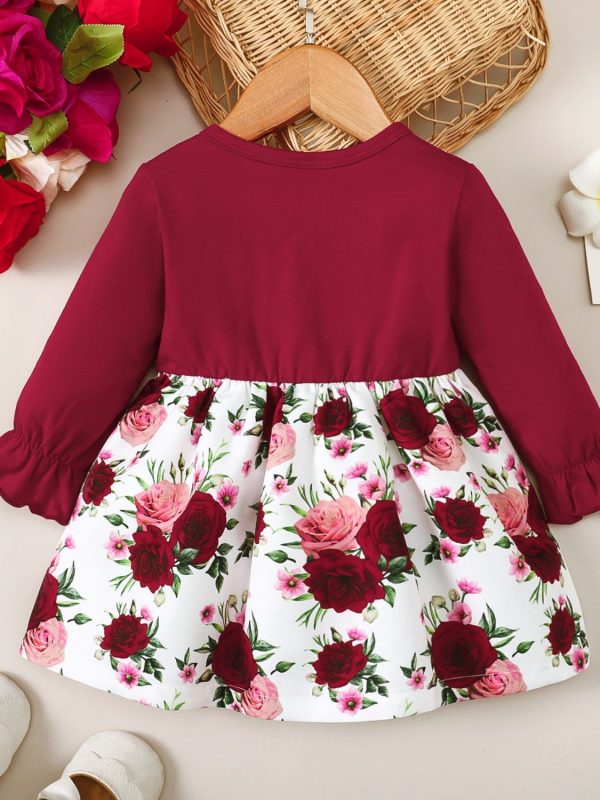 Frill Floral Round Neck Flounce Sleeve Dress - Image 3