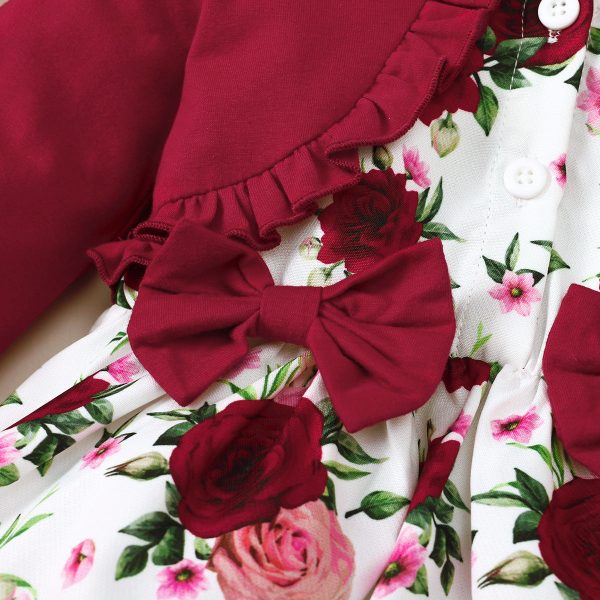 Frill Floral Round Neck Flounce Sleeve Dress - Image 5