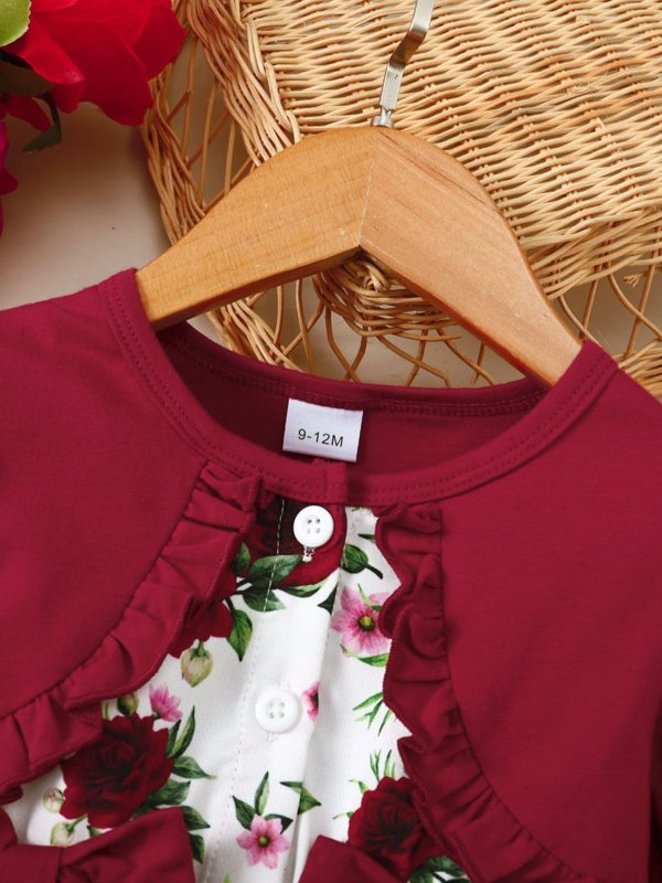 Frill Floral Round Neck Flounce Sleeve Dress - Image 4