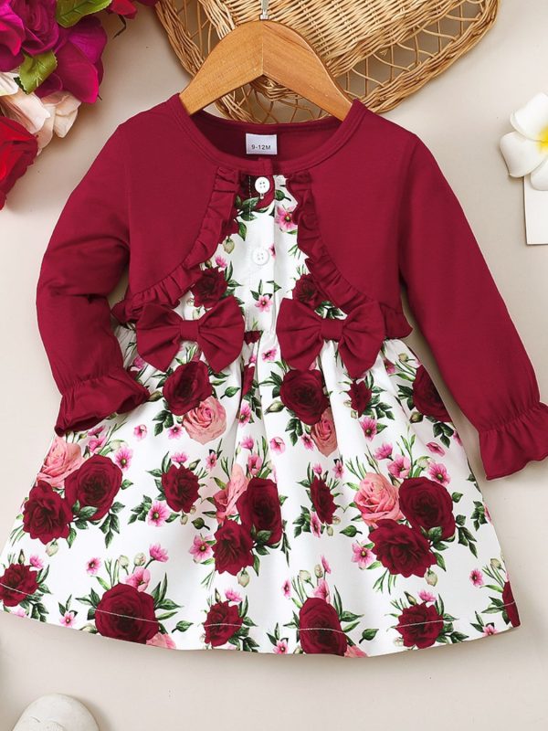 Frill Floral Round Neck Flounce Sleeve Dress - Image 2
