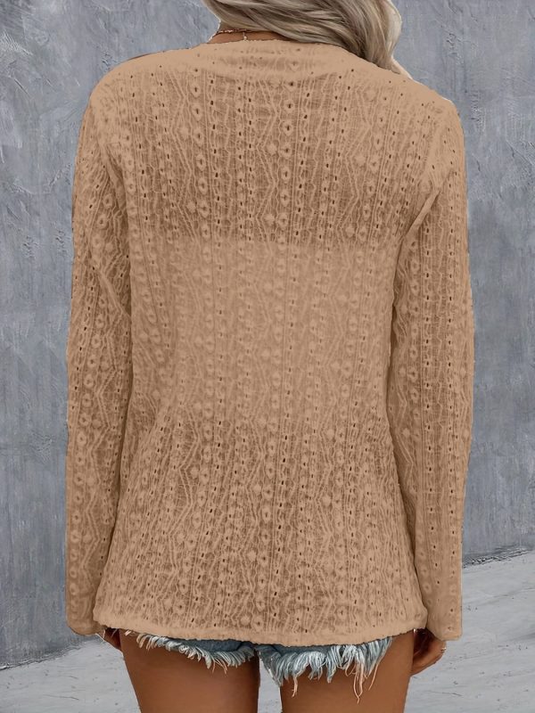 Eyelet Roll-Tab Sleeve Cardigan - Image 16