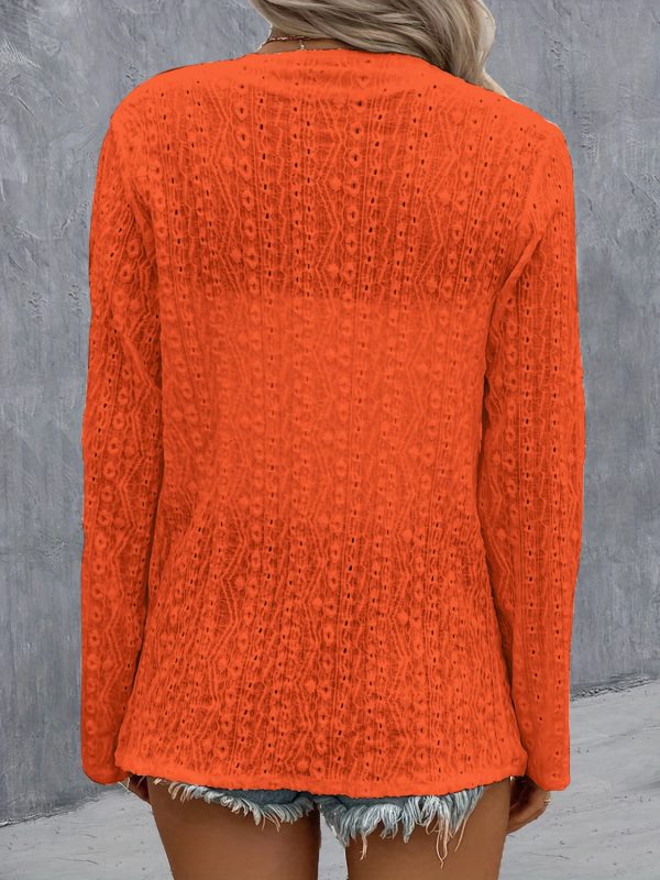 Eyelet Roll-Tab Sleeve Cardigan - Image 7
