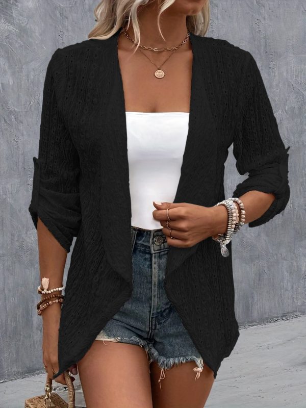 Eyelet Roll-Tab Sleeve Cardigan - Image 20