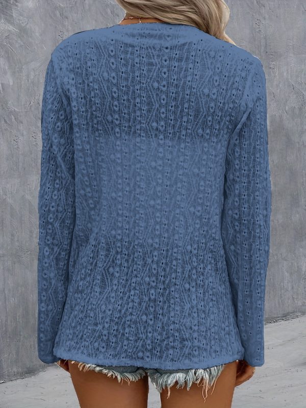 Eyelet Roll-Tab Sleeve Cardigan - Image 10