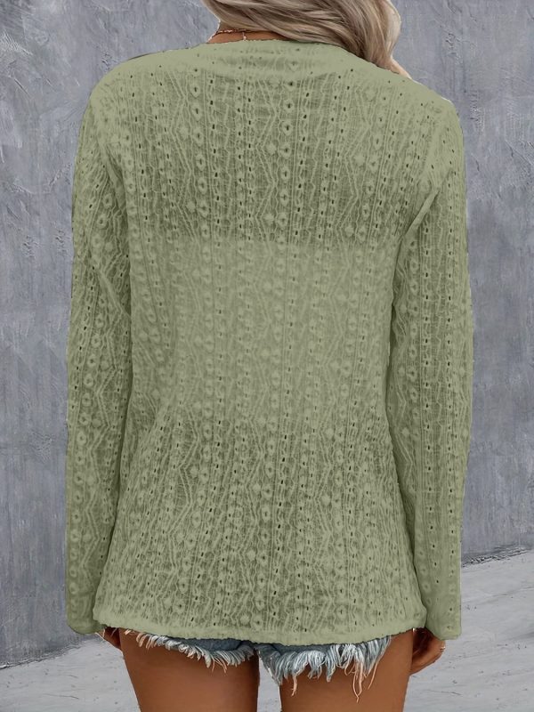 Eyelet Roll-Tab Sleeve Cardigan - Image 19