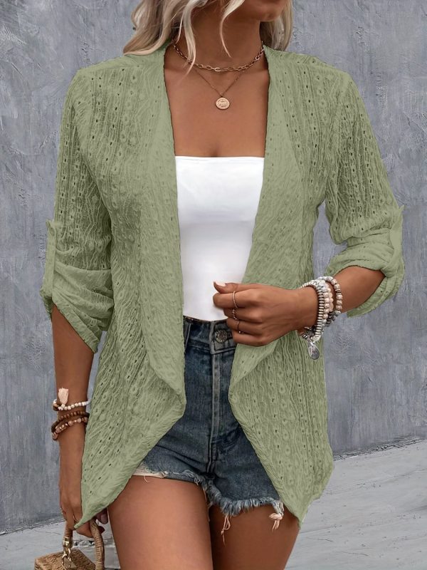 Eyelet Roll-Tab Sleeve Cardigan - Image 17