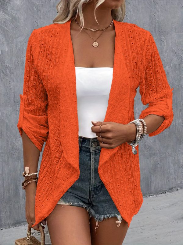 Eyelet Roll-Tab Sleeve Cardigan - Image 5