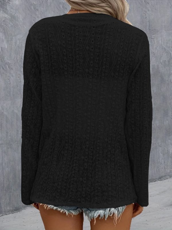 Eyelet Roll-Tab Sleeve Cardigan - Image 22