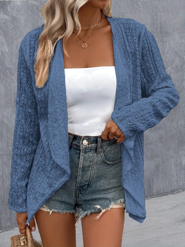 Eyelet Roll-Tab Sleeve Cardigan - Image 9