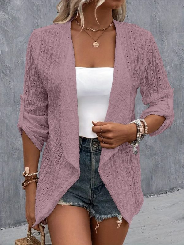Eyelet Roll-Tab Sleeve Cardigan - Image 11
