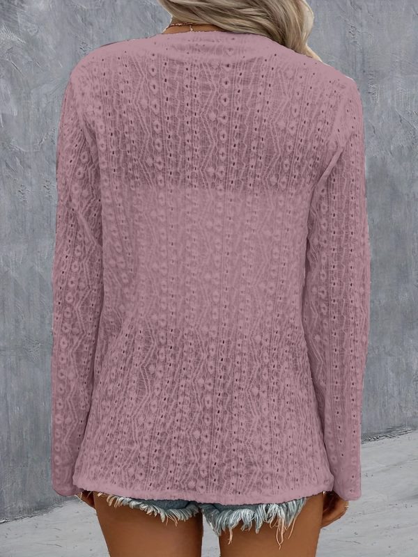 Eyelet Roll-Tab Sleeve Cardigan - Image 13
