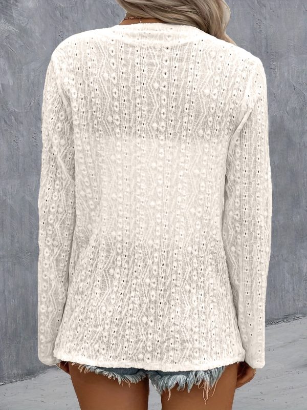 Eyelet Roll-Tab Sleeve Cardigan - Image 4