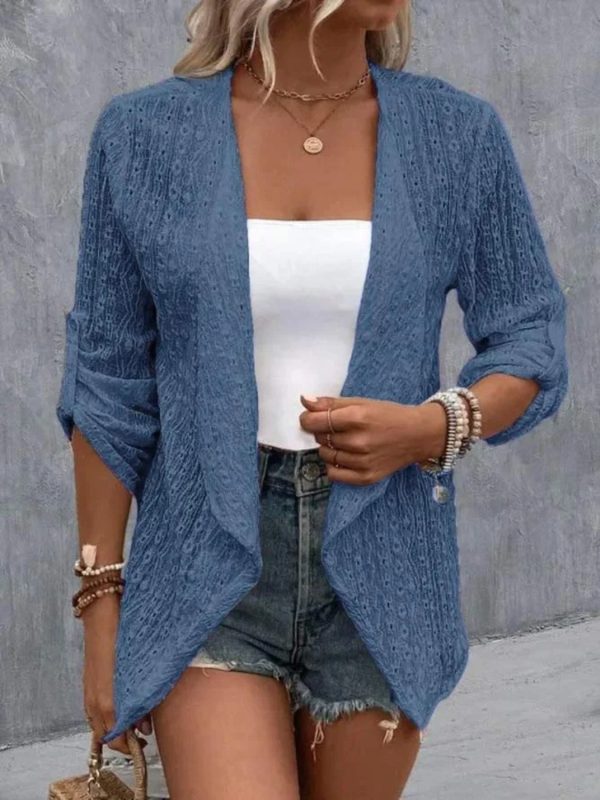 Eyelet Roll-Tab Sleeve Cardigan - Image 8
