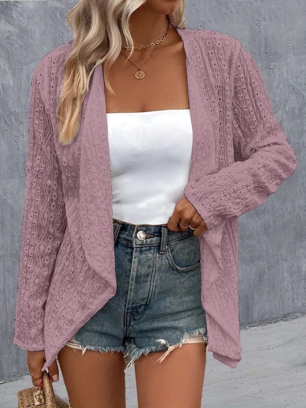 Eyelet Roll-Tab Sleeve Cardigan - Image 12