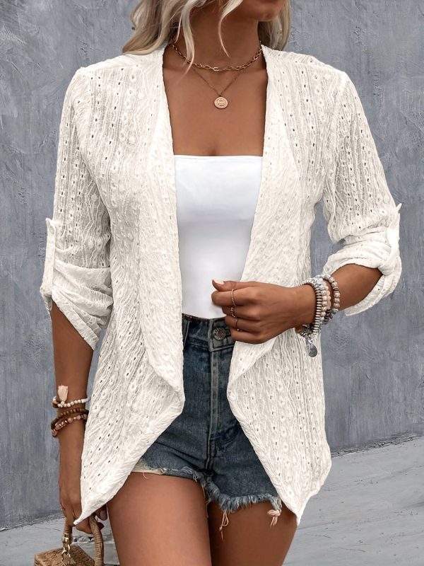 Eyelet Roll-Tab Sleeve Cardigan - Image 2