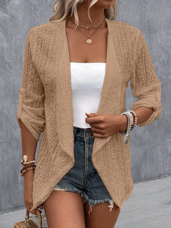 Eyelet Roll-Tab Sleeve Cardigan - Image 14