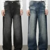 Men's Washed Wide Leg Jeans with Pockets