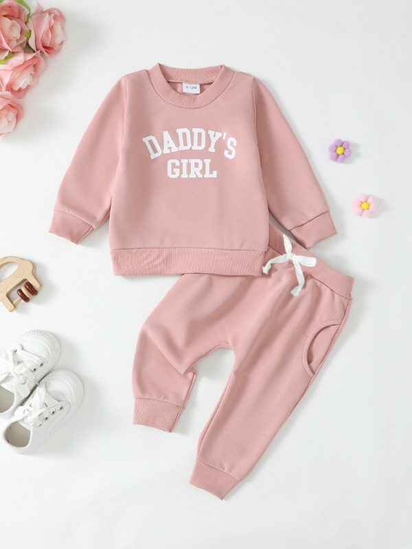 Children's Letter Graphic Sweatshirt and Pants Set - Image 2