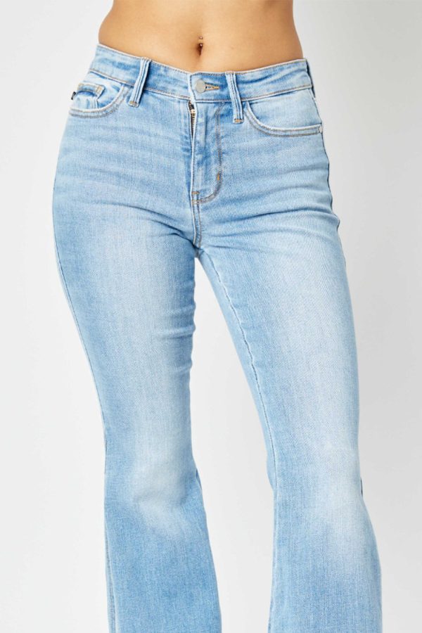 Judy Blue Full Size Mid Rise Raw Hem Slit Flare Jeans - Image 3
