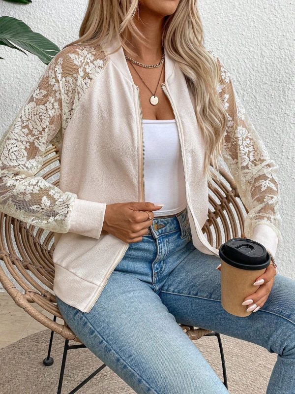 Lace Baseball Collar Zip Up Jacket - Image 5