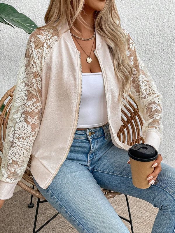 Lace Baseball Collar Zip Up Jacket - Image 3