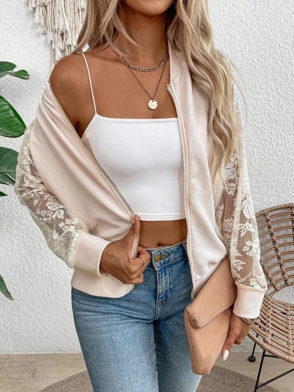 Lace Baseball Collar Zip Up Jacket - Image 7