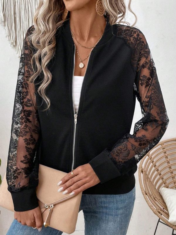 Lace Baseball Collar Zip Up Jacket - Image 12