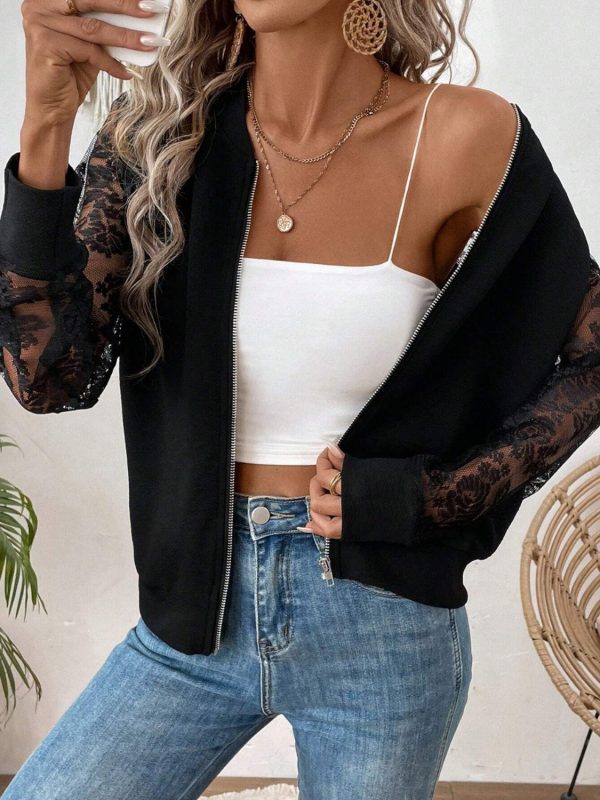 Lace Baseball Collar Zip Up Jacket - Image 10