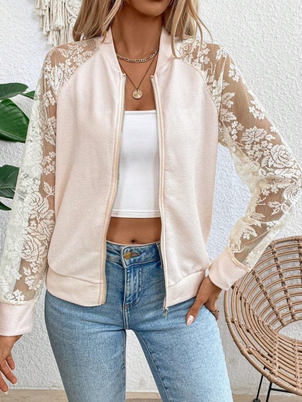 Lace Baseball Collar Zip Up Jacket - Image 2