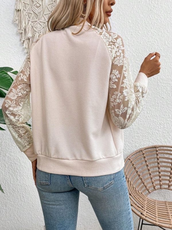 Lace Baseball Collar Zip Up Jacket - Image 6