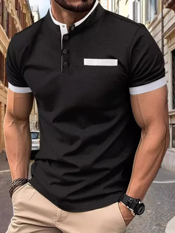 Men's Full Size Waffle Knit Button Detail Short Sleeve Polo Plus Size - Image 5