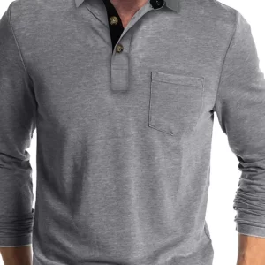 Men's Full Size Long Sleeve Pocket Polo Shirt Plus Size