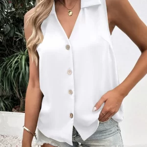 Full Size Johnny Collar Button Down Tank Plus Size