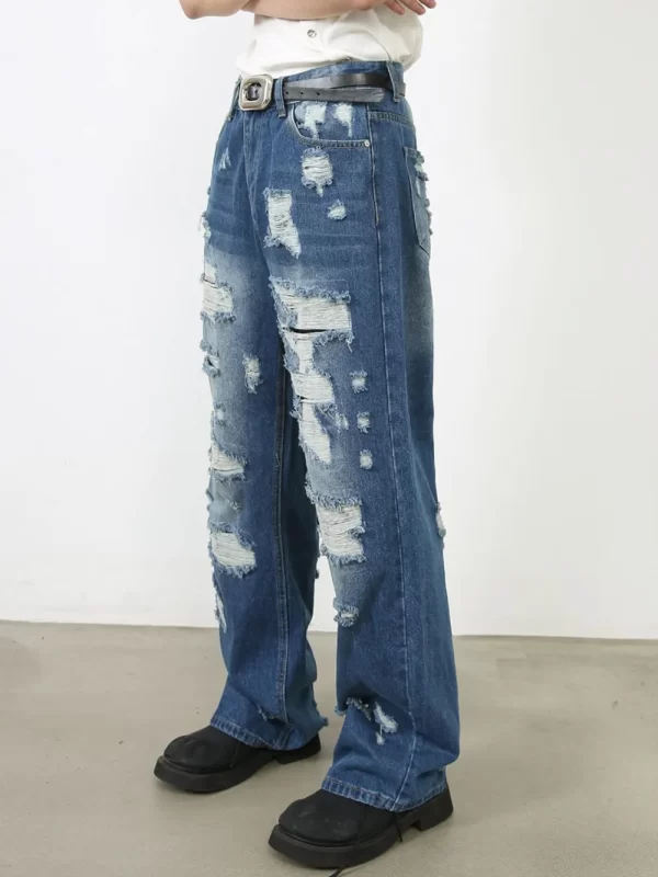 Men's Distressed Jeans with Pockets - Image 3