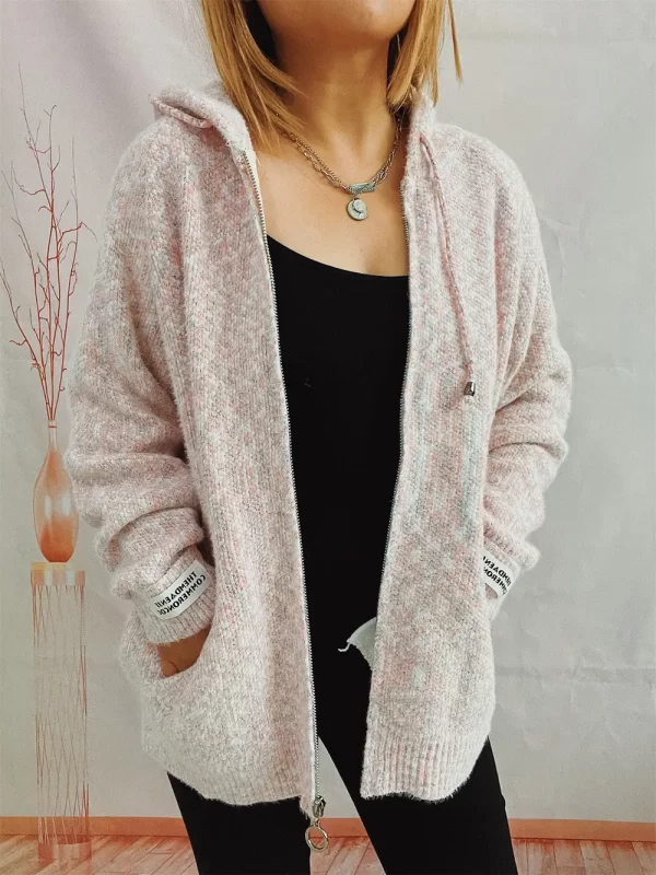 Zip Up Drawstring Long Sleeve Hooded Sweater - Image 14