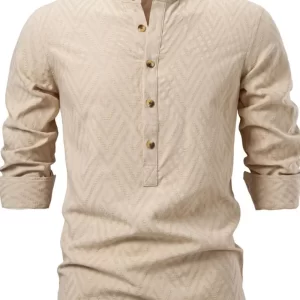 Men's Half Button Geometric Texture Collared Neck Shirt
