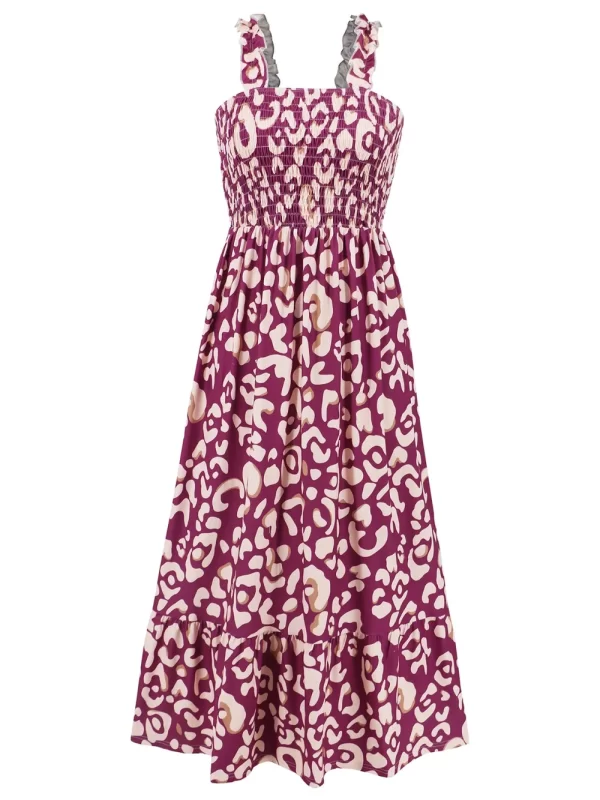 Smocked Printed Square Neck Sleeveless Dress - Image 29