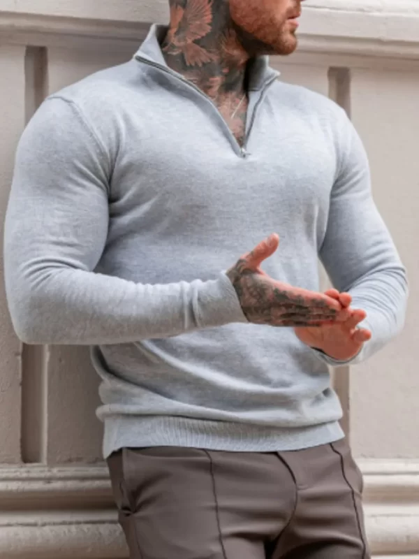 Men's Plus Size Quarter Zip Long Sleeve Knit Top - Image 11