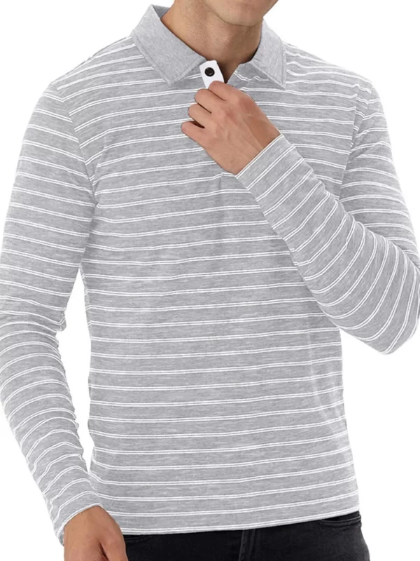 Men's Striped Long Sleeve Polo Shirt - Image 3
